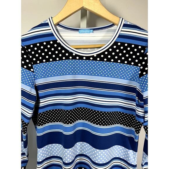 J. McLAUGHLIN Women's Stripes & Polka Dot Crew Neck 3/4 Sleeve Top Blue Small - Picture 3 of 11